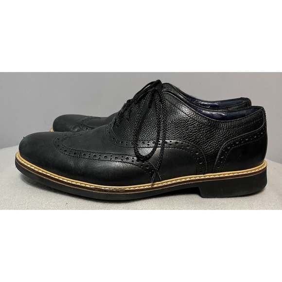 Cole Haan Black Wingtip Oxford Leather Shoes Lace Up Morris Size‎ 8M C11233 - Picture 4 of 12